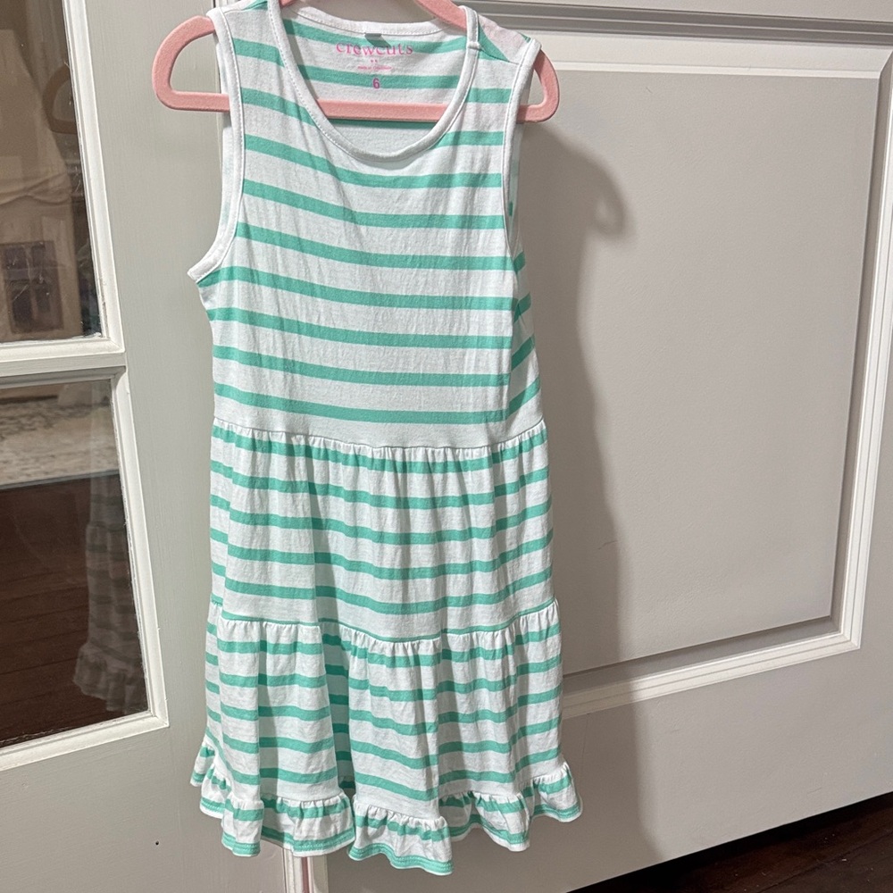 Crewcuts Girls Aqua Striped Ruffle Dress - Size 6